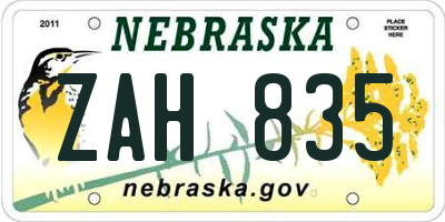 NE license plate ZAH835