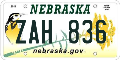 NE license plate ZAH836