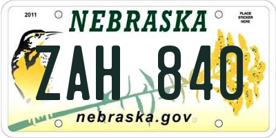 NE license plate ZAH840