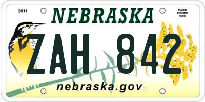 NE license plate ZAH842