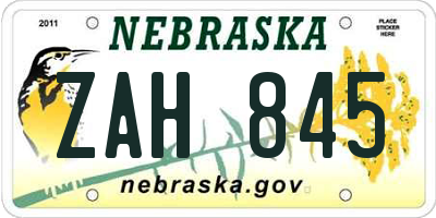 NE license plate ZAH845