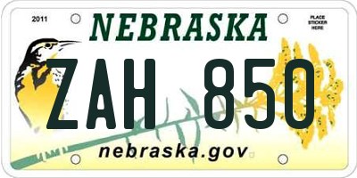 NE license plate ZAH850