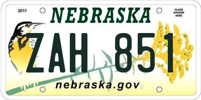 NE license plate ZAH851