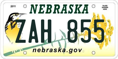 NE license plate ZAH855