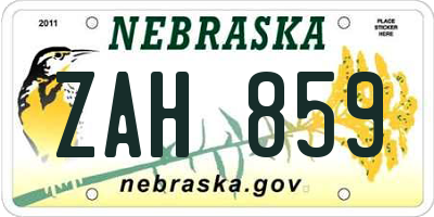 NE license plate ZAH859