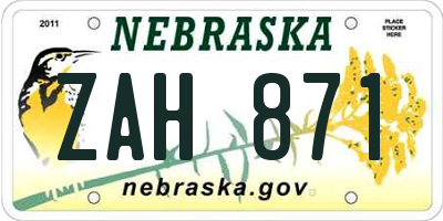 NE license plate ZAH871