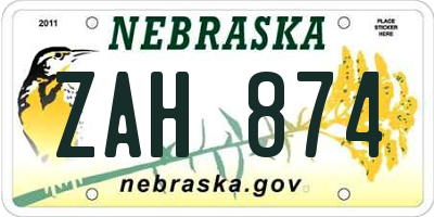 NE license plate ZAH874