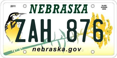 NE license plate ZAH876