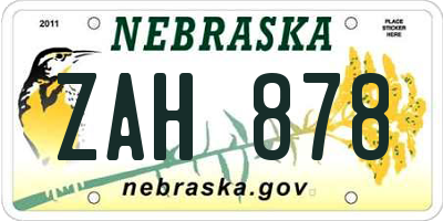 NE license plate ZAH878