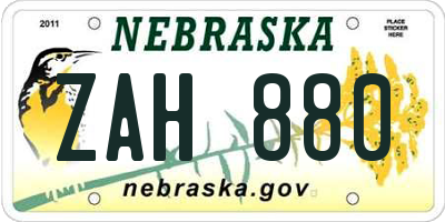 NE license plate ZAH880