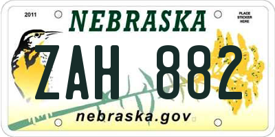 NE license plate ZAH882