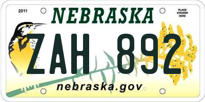 NE license plate ZAH892