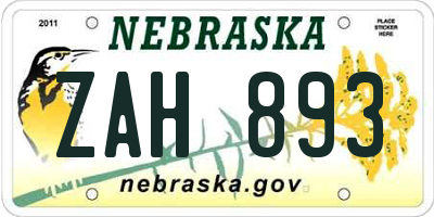 NE license plate ZAH893