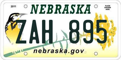 NE license plate ZAH895