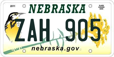 NE license plate ZAH905