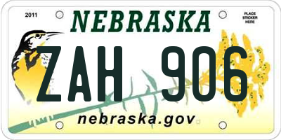NE license plate ZAH906
