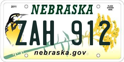 NE license plate ZAH912