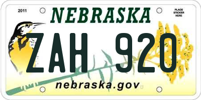 NE license plate ZAH920
