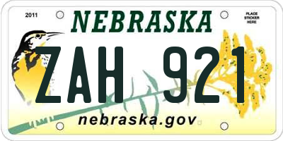 NE license plate ZAH921