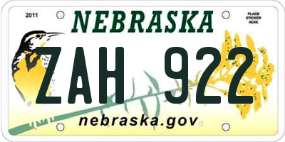 NE license plate ZAH922