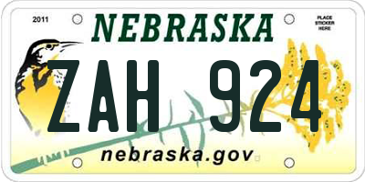 NE license plate ZAH924