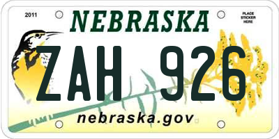NE license plate ZAH926