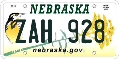 NE license plate ZAH928