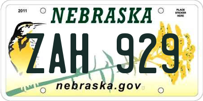 NE license plate ZAH929