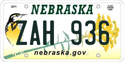 NE license plate ZAH936