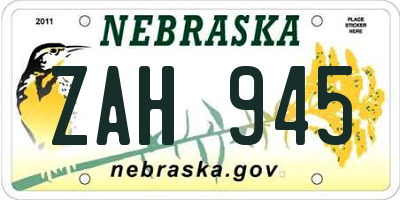 NE license plate ZAH945