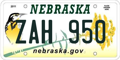 NE license plate ZAH950