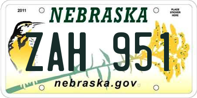 NE license plate ZAH951