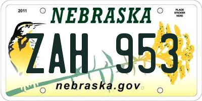 NE license plate ZAH953