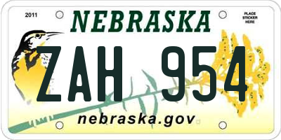 NE license plate ZAH954