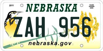 NE license plate ZAH956