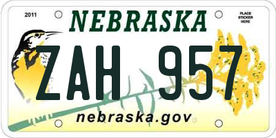 NE license plate ZAH957