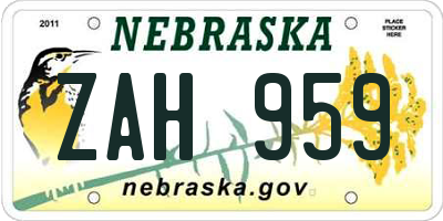 NE license plate ZAH959