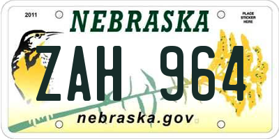 NE license plate ZAH964