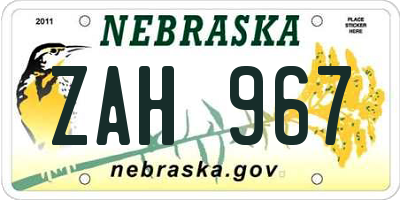 NE license plate ZAH967