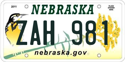 NE license plate ZAH981
