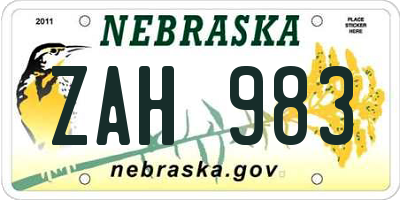 NE license plate ZAH983