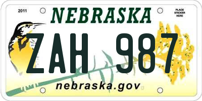 NE license plate ZAH987