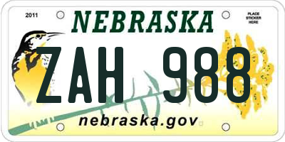 NE license plate ZAH988