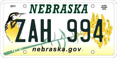 NE license plate ZAH994