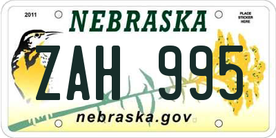 NE license plate ZAH995