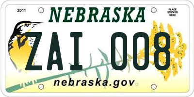 NE license plate ZAI008