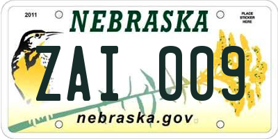 NE license plate ZAI009