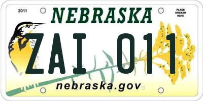 NE license plate ZAI011