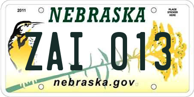 NE license plate ZAI013