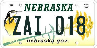 NE license plate ZAI018